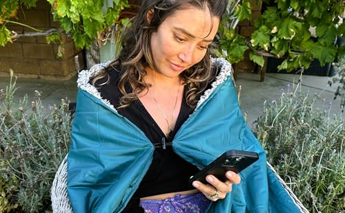 DOWN UNDER OUTDOORS Waterproof 350 GSM Fleece or Sherpa Stadium Blanket | Large Extra Thick, Windproof, Quilted, Machine Washable, Camping Picnic & Outdoor, Beach, Dog, secret pocket, 82 x 55 inches - color: Teal/Heather Grey