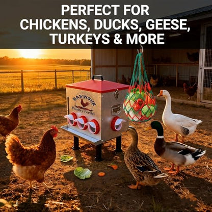 10Gal 55lb Automatic Chicken Feeder, 8 Port No Waste Chicken Feeders Rat-Proof Large Metal Poultry Feeder with Window & Catchment Tray, Adjustable Legs Waterproof Rust-Proof for Coop Outdoors