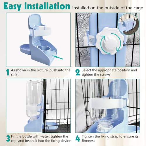 kathson Rabbit Water Bottle, 17oz Hanging Water Fountain Automatic Dispenser No Leak WaterFeeder for Bunny Chinchilla Guinea Pig Hedgehog Ferret - size: 2PCS Water Dispenser, Blue