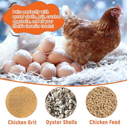Chicken Grit and Oyster Shell Feeder, 2 Pack No Waste Hanging Chicken Feeder Combo, Waterproof ABS Automatic Gravity Poultry Feeder with Lid Rounded Edges, Coop Accessories for Healthier Hens and Eggs