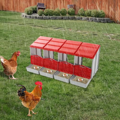 Chicken Nesting Boxes, 4 Compartment Nesting Boxes for Laying Eggs, Roll Away Nesting Box Egg Collection Tray, Wall Mount Poultry Roll Away Chicken Laying Boxes (Red) - color: 4 Compartment Nesting Boxes (Red)