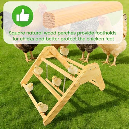Chick Perch with Wooden Swing, Chick Roosting Bar Coop for Brooder, Chick Wooden Roosting Bar, Training Chicken Perch Fun Chicken Toys for Baby Chicks, Parakeets, Parrots