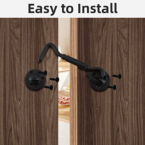 HOME MASTER HARDWARE Barn Door Hook and Eye Latch 4" Privacy Hook Lock Hardware Rust-Proof Gate Latch Cabin Hooks for Sliding Doors,Bathrooms,Outdoor,Windows,Bedrooms,Cabinet,1 Pack Black with Screws - size: 1 Pack