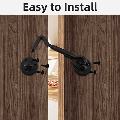 HOME MASTER HARDWARE Barn Door Hook and Eye Latch 4" Privacy Hook Lock Hardware Rust-Proof Gate Latch Cabin Hooks for Sliding Doors,Bathrooms,Outdoor,Windows,Bedrooms,Cabinet,2 Pack Black with Screws - size: 2 Pack