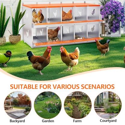 Chicken Nesting Box for Laying Eggs (53" L x 17" W x 25" H) | 10 Room Chicken Laying Boxes, Nesting Boxes for Chickens, Heavy Duty Metal Chicken Coop - size: 53" L x 17" W x 25" H