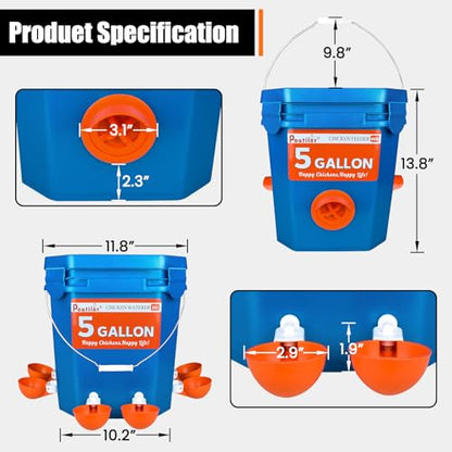 5 Gallon (44 Lbs) Automatic Chicken Feeder & Waterer Set, No-Waste & Rain Proof Design, Keeps Out Small Animals, Hanging Poultry Kit for Chicken, Duck, Turkey & Geese