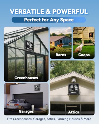 14" Wall Mounted Shutter Exhaust Fan with Thermostat - Temperature Humidity Controller, EC Motor, Aluminum Auto Shutter Ventilation Fan, Attic Vent Fan, Coops, Greenhouse, Barn, Shed Ventilator - size: 14"