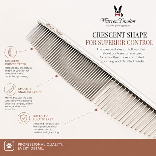 Warren London Copper Crescent Comb 6.5 Inch – Professional Dog Grooming Detail Comb with Curved Teeth – For Face, Legs, Tail, Ears, Paws, Mats, Tangles & Finishing – For Groomers & Pet Owners - style: Crescent Detail Comb