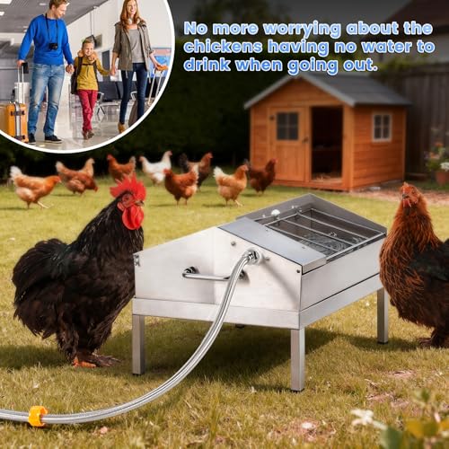 3 in 1 Automatic Chicken Waterer and Feeder Set with Float Valve | Stainless Steel Chicken Water Feeder, Poultry Waterer Dispenser Drinker Watering System for Outdoor Coop Duck Turkey Quail