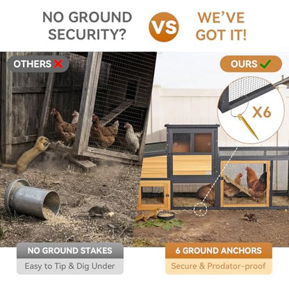 PETSFIT Wooden Chicken Coop for 2-4 Chickens, Backyard Coop with Run, 2 Nesting Boxes and 2 Roost Bars,PVC Windows, Easy-Clean 3-Door Access,Weather-Resistant PVC Roof, 6 Ground Stakes - color: Brown