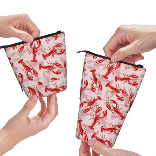 Red Crawfish Standing Pencil Case Cute Telescopic Stationary Pouch with Zipper Large Capacity Stand up Pen Bag Portable Makeup Holder for School Office Supplies - color: Crawfish