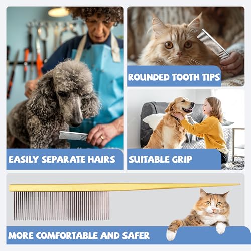Grooming Pet Comb Rat Tail Dematting Cat and Dog Comb，Rounded Ends Design for Safe Tangle Removal, Hairstyling, Massage，Loose Hair Removal，Prevent Irritation，Fluffing Paws,Face,Tail,Remove Tear Stain - color: Yellow