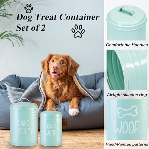 Dog Treat Container Airtight, Dog Treat Jar Set of 2 with Lid - 9x5.5''&7x4'' Metal Dog Cookie Jar for Farmhouse Kitchen Counter, Green Pet Treat Container, Dog Treat Storage Container for Dogs, Cats - color: Circle-Green