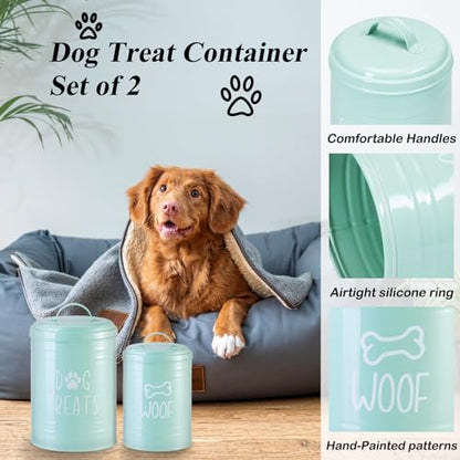 Dog Treat Container Airtight, Dog Treat Jar Set of 2 with Lid - 9x5.5''&7x4'' Metal Dog Cookie Jar for Farmhouse Kitchen Counter, Green Pet Treat Container, Dog Treat Storage Container for Dogs, Cats - color: Circle-Green