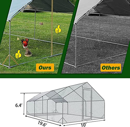 Large Metal Chicken Coop Run, Afqxf 19.5x9.8x6.4FT Outdoor Walk-in Poultry Cage Hen Playpen House with Waterproof Cover and Lockable Door for Patio Yard Farm - size: 19.5' L x 9.8' W x 6.4' H