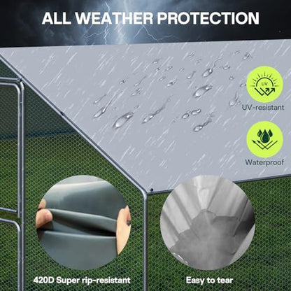 Large Metal Chicken Coop, Walkin Poultry Cage for 30 Chickens with Full-Coverage PE Roof, Waterproof & Anti-UV Cover, Double Lockable Doors, Outdoor Hen/Duck/Rabbit House (20x10x 6.5 FT) - size: 236.0"L x 118.0"W x 79.0"H