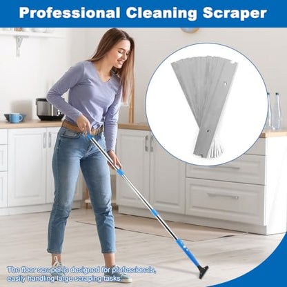 Heavy Duty Floor Scraper, 8" Wide Razor Blade Scraper Tool with 48" Long Handle, 10PCS Extra Metal Blades for Cleaning Wall Glass Floor Paint Gum Stains Stickers Linoleum Stove Top