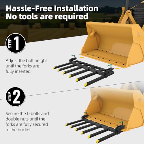 Clamp On Debris Forks To 48-60" Bucket, Heavy Duty Pallet Fork Fit For Loader Bucket Skidsteer Tractor,60" 4000 LBS - size: 60" 4000 LBS