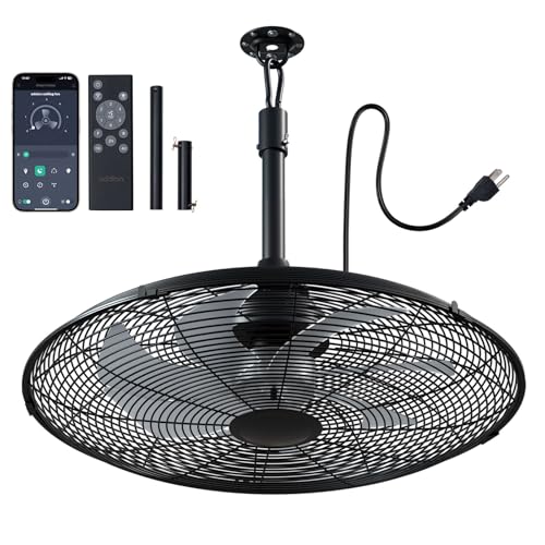 addlon Outdoor Ceiling Fan for Patios, 24 inch Black Waterproof Gazebo Fan Remote&APP Control, 6 Speeds, Noiseless, Reversible, Plug in Hook Mount Ceiling Fan for Pergola Canopy Porch - color: 24 inch No Light