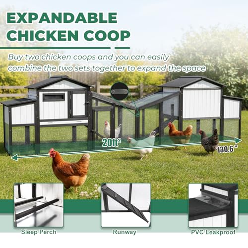 Large Chicken Coop with Run, Wooden Chicken Hen House Quail Coop with 2 Nesting Box, UV-Resistant Roof, Pull Out Tray, Outdoor Poultry Hutch Cage for Chickens Quails - color: Unknown"L Black