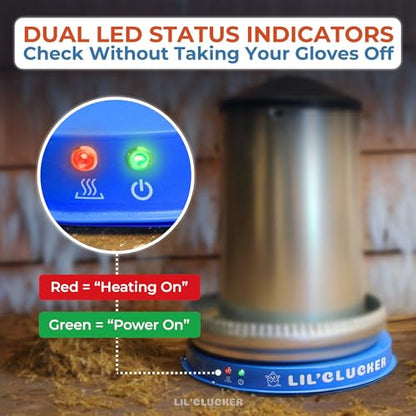 Lil'Clucker Heated Base for Chicken Waterer – Automatic Metal Freeze Proof Heated Chicken Waterer with Heater & LED – Poultry Heated Waterer for Winter (Blue, 11 Inch) - color: Blue