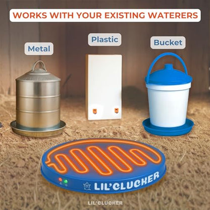 Lil'Clucker Heated Base for Chicken Waterer – Automatic Metal Freeze Proof Heated Chicken Waterer with Heater & LED – Poultry Heated Waterer for Winter (Blue, 11 Inch) - color: Blue