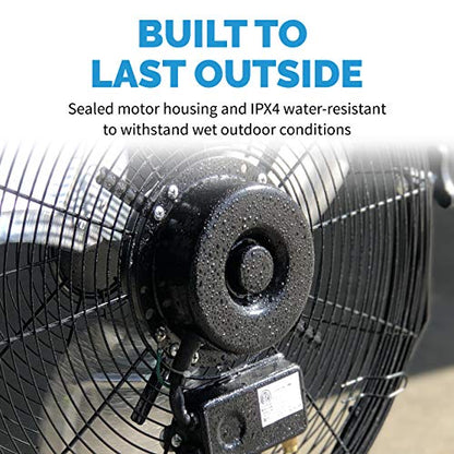 NewAir 20" High Velocity Wall Mount Fan, Heavy Duty Waterproof Outdoor Fan, Adjustable Tilt and 3 Speeds up to 4650 CFM, Pull Chain Switch | Wall Fan or Garage Fan for Indoor, Patio, Gym or Porch