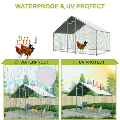Sturdy Walk-in Chicken Run with Galvanized Steel Frame and PVC-Coated Hexagonal Wire Mesh, UV-Resistant Waterproof Cover for Outdoor Poultry Enclosure (White + PE Rattan+Iron+Waterproof Fabric) - color: White + PE Rattan+Iron+Waterproof Fabric