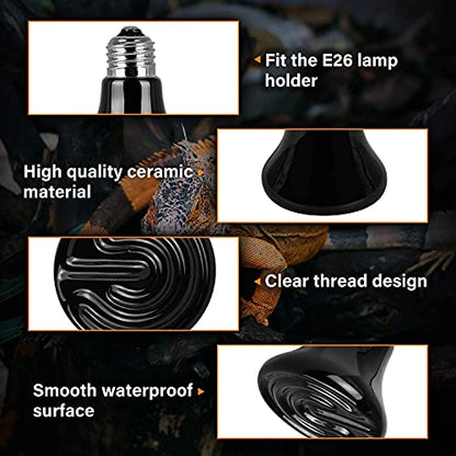 Simple Deluxe 25W/40W/50W/150W/250W Ceramic Heat Emitter Reptile Heat Lamp Bulb No Light Emitting Brooder Coop Heater for Amphibian Pet & Incubating Chicken, 25W(Mini), Black/2-Pack - size: 25 W, style: Mini 2-Pack