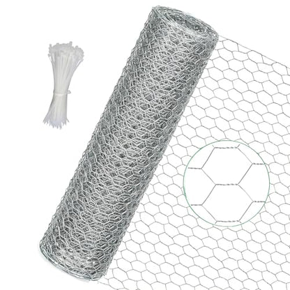 Chicken Wire Fencing, 16 in x 396 in(40cm x 10m) Chicken Wire Mesh Roll, 0.6 in Mesh Poultry Wire Netting, Anti-Rust Hexagonal Galvanized for Chicken Coop Crafts Garden Fence with 100 Zip Ties - size: 16 x 396 Inches-0.6 Inch Mesh