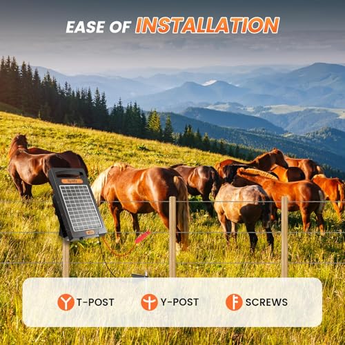24 Hour Solar Electric Fence Charger, 10 Miles, Up to 10200v Output Range Electric Fence Charger, 0.18J Portable Energizer with Solar Panel for Livestock & Predator Protection - color: Black