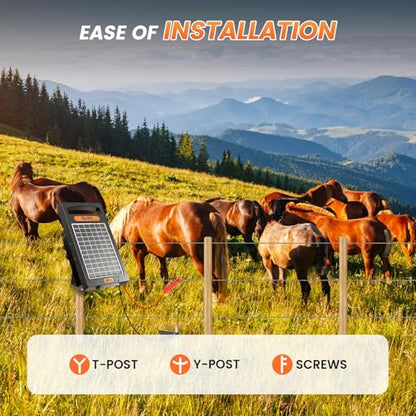 24 Hour Solar Electric Fence Charger, 10 Miles, Up to 10200v Output Range Electric Fence Charger, 0.18J Portable Energizer with Solar Panel for Livestock & Predator Protection - color: Black