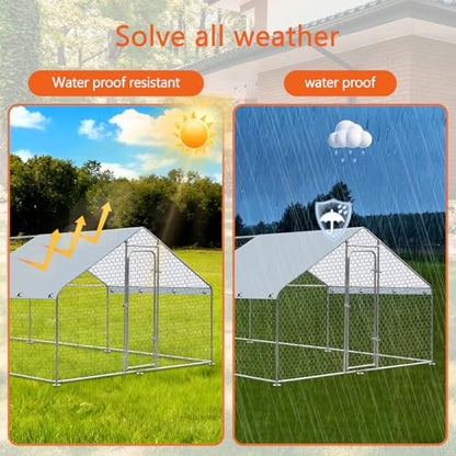 Outdoor Metal Chicken Coop Large Walk-in Poultry Cage Spire-Shaped Chicken Run with Waterproof and Anti-Ultraviolet Cover for Outside,Backyard and Farm,14.7' L*9.8' W*6.4' H - size: 14.7' L*9.8' W*6.4' H