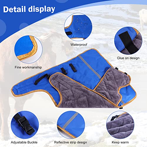 Pro Calf Blanket, Dogs Warm Clothes Mini Pigs & Donkeys Saver Coat Sheep Blanket for Keep Cow Warmming Thickened Belly Protection Windproof Livestock Protector - color: Two pieces of Blue with Flannel Lining