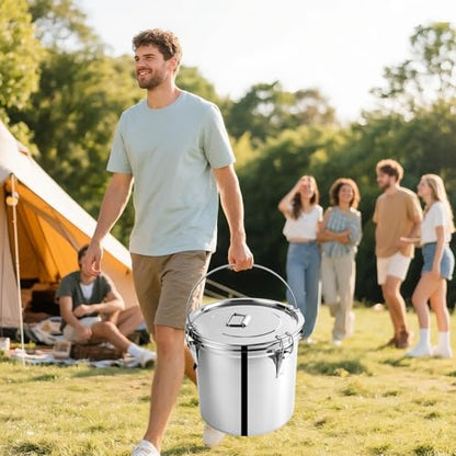 304 Stainless Steel Storage Containers, 9L/2.4Gal Airtight Metal Canisters with Lids for Food for Milk, Oil, Soup, Fermentation, Camping (Handheld) - size: Handheld 9L/2.4gal