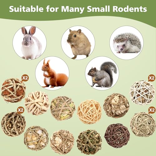 Bunny Chew Grass Balls, Rolling Chew Toys for Small Animals, Improving Dental Health, Natural Chew Grass Toys for Rabbits, Guinea Pigs, Chinchillas, Hamsters, Mice (16 Pcs) - size: Rabbit balls-16P