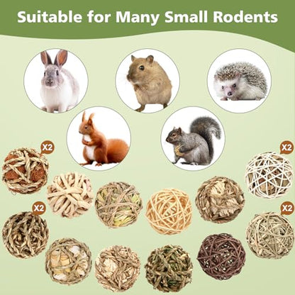 Bunny Chew Grass Balls, Rolling Chew Toys for Small Animals, Improving Dental Health, Natural Chew Grass Toys for Rabbits, Guinea Pigs, Chinchillas, Hamsters, Mice (16 Pcs) - size: Rabbit balls-16P