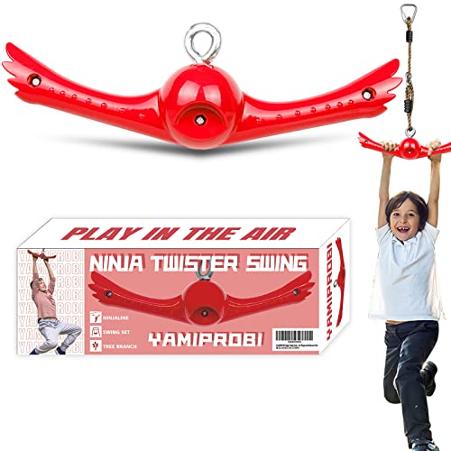 Ninja-Twister Swing Spins Set: Slackline Attachments - 360° Handle Twist-Spin Flips Toy Activate Ninja Powers Warrior Accessories Kids Hang Toys for Playground Backyard, Red - color: Red