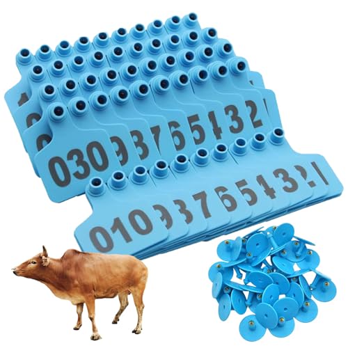 Cow Ear Tags Cattle Ear Tags Farm Cow and Sheep Ear Tag Animal Identification Ear Tags with Numbers 001-100/101-200/201-300/301-400/401-500 for Cattle Goat Pigs Cow 101-200 Blue - color: Blue, size: 101-200
