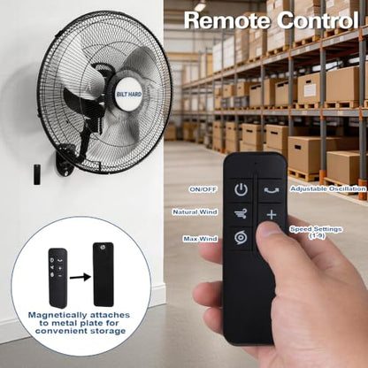 BILT HARD 20" 5200 CFM Wall Mounted Fan with Remote Control, 9-Speed Oscillating Wall Fan with DC Motor, High Velocity Whisper-Quiet Industrial Shop Fan for Garage, Warehouse - size: 20 inch DC Motor