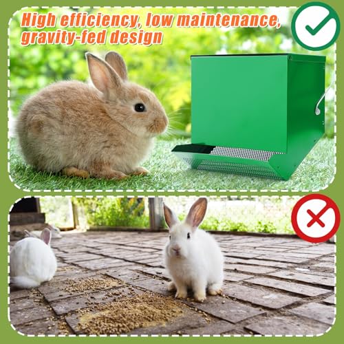 Maxcheck 2 Pcs Rabbit Feeder for Cages Small Animal Food Pellet Dispenser with Lid Metal Chicken Grit Oyster Shell Squirrel Feeders Outside(11.8 Inches,Mesh Bottom,Green) - color: Green, size: 11.8 Inches