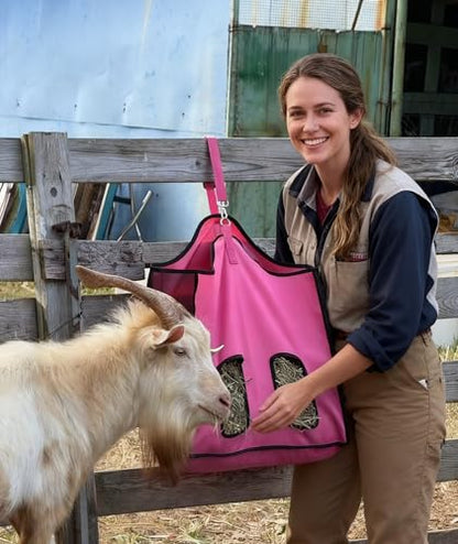 Hay Feeder for Goats and Horses - Slow Feed Design, Heavy Duty Hanging Hay Bag for Barn, Trailer & Paddock, Easy to Hang & Clean(3pcs, Pink) - color: 3pcs-pink