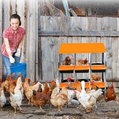 Chicken Nesting Boxes, 6 Hole Metal Chicken Laying Box with with Removable Trays and Roll Out Egg Collection for Chicken Coop, with Metal Bracket, Orange - color: Orange, size: 35.4"L x 17.5"W x 9.3"H