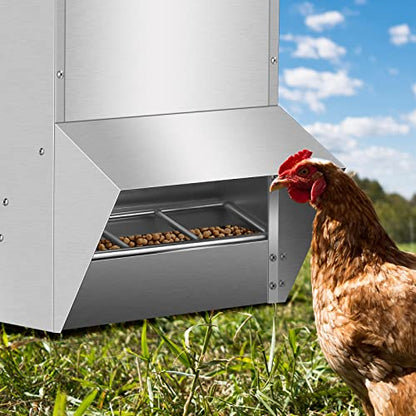 Galvanized Chicken Feeder No Waste, 30LBS Poultry Feeders Silver, Rat Proof Hanging Chicken Feeder with Lid, Weatherproof Outdoor Coop Food Dispenser