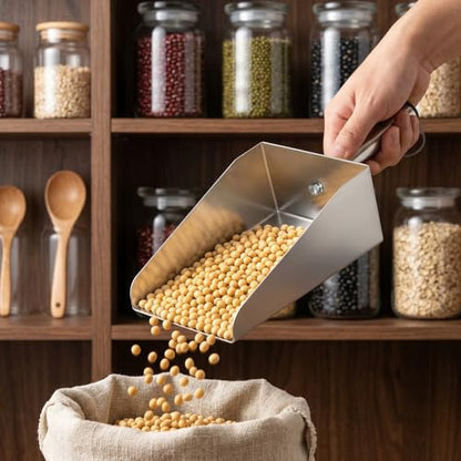 304 Stainless Steel Ice Scoop, Heavy Duty Large Metal Flour Scoop 6-inch Wide High-Capacity for Flour Livestock Poultry Pet Food and Bird Seed Comfortable Grip Handle Easy to Clean (50OZ) - size: 50OZ