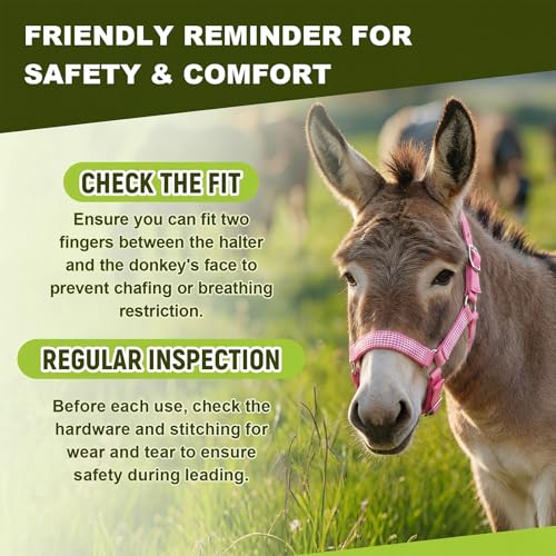 1 Set Miniature Donkey Halter with Lead Ropes, Cute and Stylish Adjustable Nylon Head Collar Set for Miniature Donkeys (Pink) - color: Pink