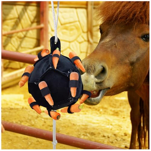 La La Pet Hanging Carrot Feeding Ball Interactive Feed Toy Relieve Stress and Avoid Boredom Equine Pony Cattle and Goat Treat Hay Balls Horse Stable Supplies Black