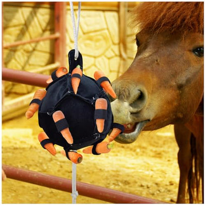 La La Pet Hanging Carrot Feeding Ball Interactive Feed Toy Relieve Stress and Avoid Boredom Equine Pony Cattle and Goat Treat Hay Balls Horse Stable Supplies Black