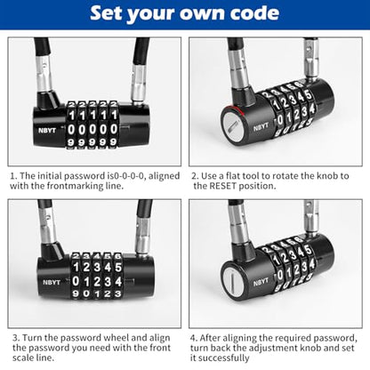 Cable Locks with Combination,Steel Cable Rope Wire 5-Digit Combination Lock with Resettable Code for Bikes, Lockers, File Cabinets, Wardrobes, Small Fences,gate Lock, Pool Padlock. - size: Span11in,Cable length 23*0.3 in