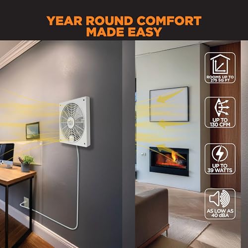 Suncourt ThruWall Room-to-Room Transfer Fan — Quiet Through Wall Vent Fan Improves Air Circulation Between Rooms 100-275 Sq. Ft. | 10’ Power Cord, 2-Speed (TW408) - size: Up to 130 CFM-Corded